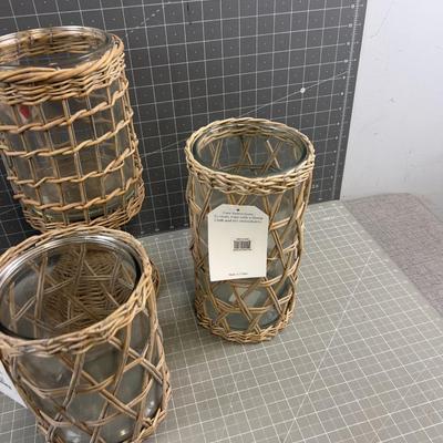 Wicker & Glass Planters Or Containers 