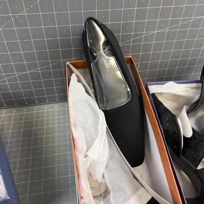 (4) Pair of New Black Heels, 7-7-1/2 Size