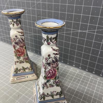 Asian Porcelain Candle Sticks pair 