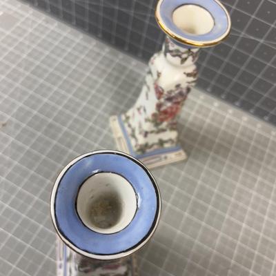 Asian Porcelain Candle Sticks pair 