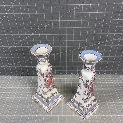 Asian Porcelain Candle Sticks pair 