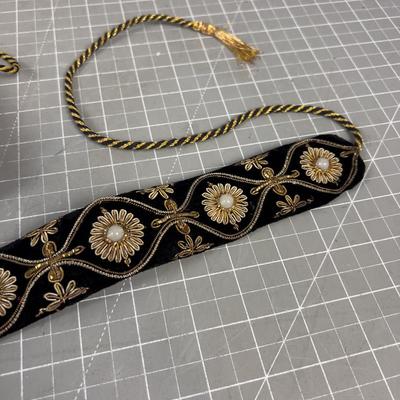 Embroidered Gold Thread Clutch and Belt 