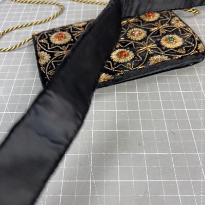 Embroidered Gold Thread Clutch and Belt 