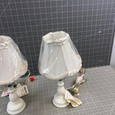 Pair of NEW Night Table Lamps, Small White