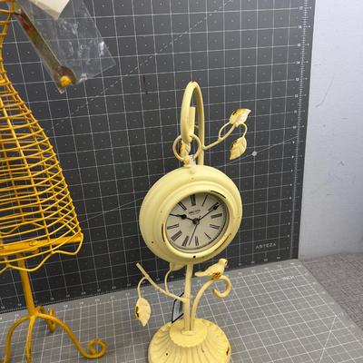 3 Pieces of Decorative Iron; Clock, Jewelry Tree, Candle Stick
