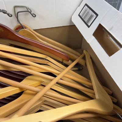 Box full of WOOD Hangers 