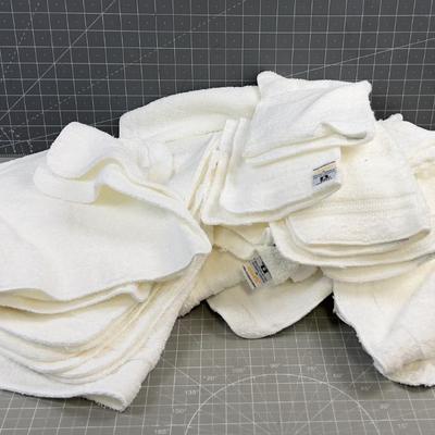 Giant Lot of White Washcloths, Approx 30 