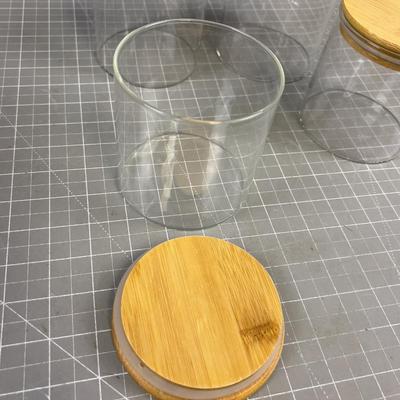 (4) Glass Jars with Bamboo Top 