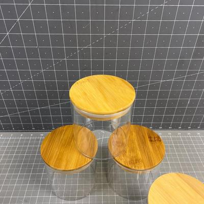 (4) Glass Jars with Bamboo Top 