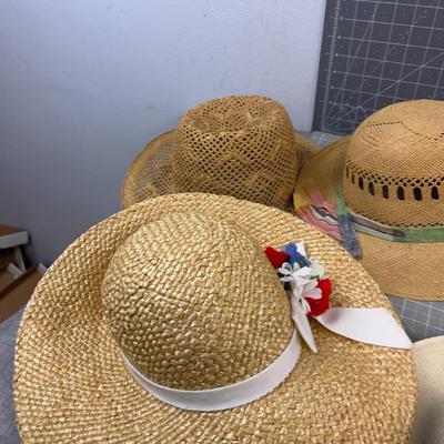 8 Vintage Hats Mostly Straw