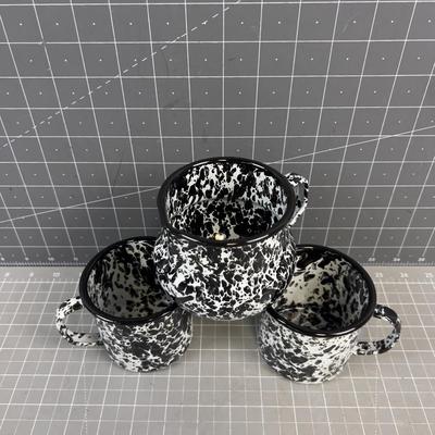 3 Pieces of Black & White Graniteware