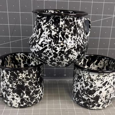 3 Pieces of Black & White Graniteware