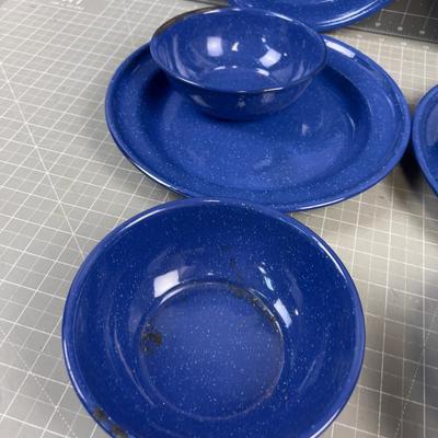 Blue Granite Ware Enamel Dishes 