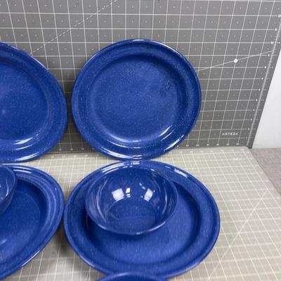 Blue Granite Ware Enamel Dishes 