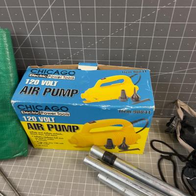 Mixed Lot of Camping Items; Tarp, Air Pump, Propane