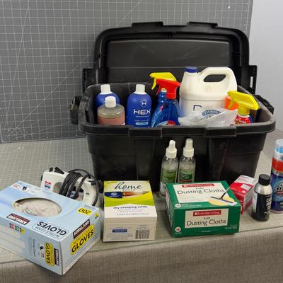 Tub Full of Household Cleaning Products 