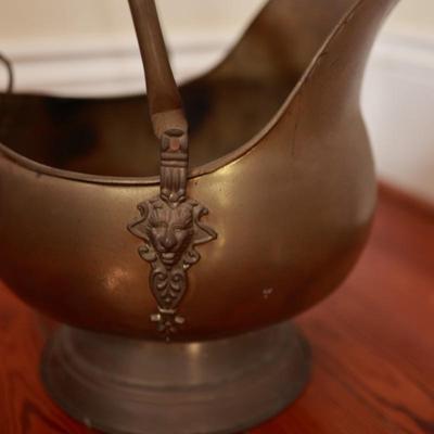 Metal Brass Coal Bucket with Ceramic Blue Handle