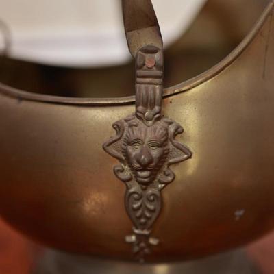 Metal Brass Coal Bucket with Ceramic Blue Handle