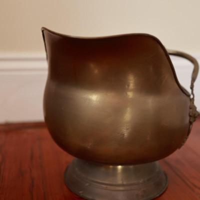 Metal Brass Coal Bucket with Ceramic Blue Handle