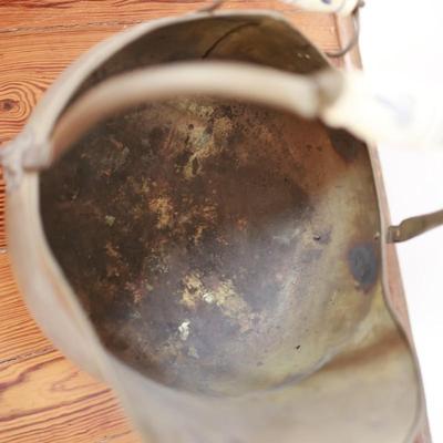 Metal Brass Coal Bucket with Ceramic Blue Handle