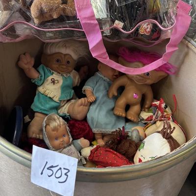 Barrel Full of Vintage Dolls and Ty Animals