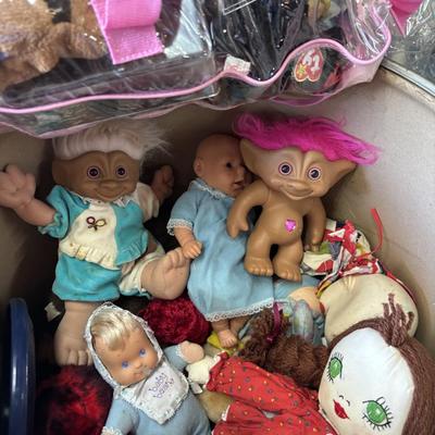 Barrel Full of Vintage Dolls and Ty Animals