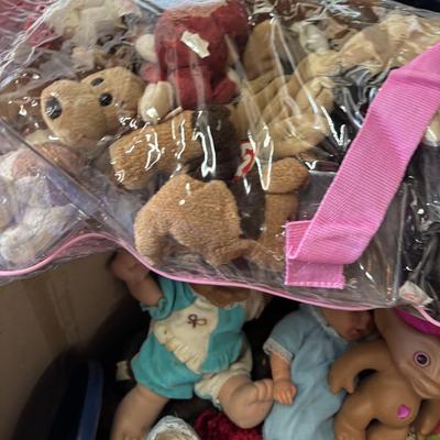 Barrel Full of Vintage Dolls and Ty Animals
