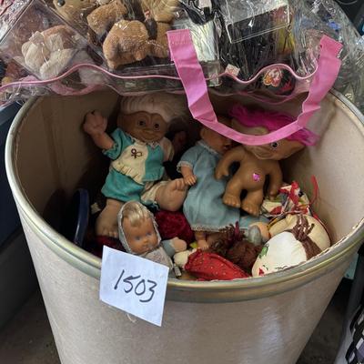 Barrel Full of Vintage Dolls and Ty Animals