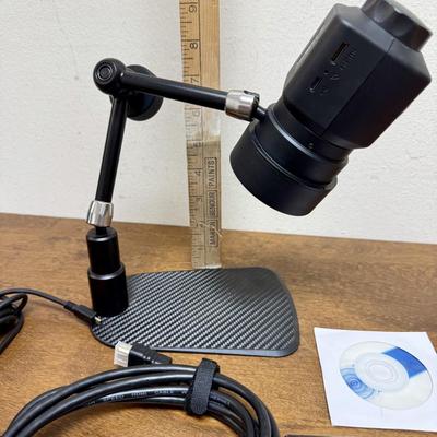 Sale Photo Thumbnail #231: UHM350-11 "Tabletop Digital Microscope with Variable Working Distance and 11" Articulating Arm". This piece also has two LED lighting rings. Tested, appears to be in good working condition.  Looks like it was used very little.