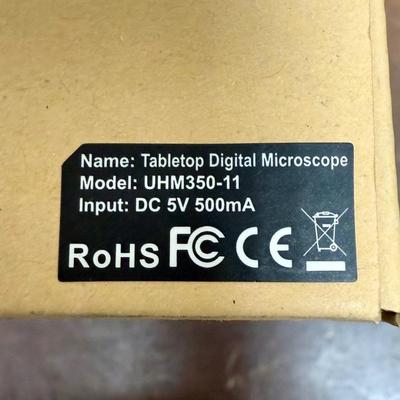 Sale Photo Thumbnail #236: UHM350-11 "Tabletop Digital Microscope with Variable Working Distance and 11" Articulating Arm". This piece also has two LED lighting rings. Tested, appears to be in good working condition.  Looks like it was used very little.