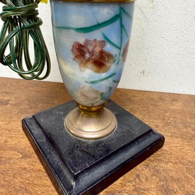 Sale Photo Thumbnail #353: Approx. 14" tall. Tested, works as expected. Antique Electrified Oil Lamp - Asian Inspired - Cast Iron Base - Oil Burning Lamp - Early 1900s - Victorian Lamp - Hurricane Lamp.