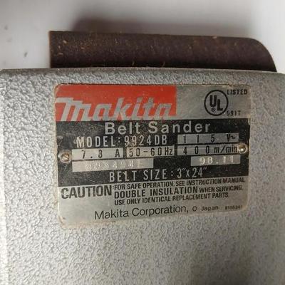 Makita Model 9924DB Heavy-Duty Belt Sander – 3"x24", w/ Dust Bag & Extra Belt