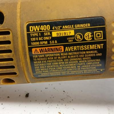 DeWalt DW400 4-1/2" Angle Grinder – 10,000 RPM, Corded, Works