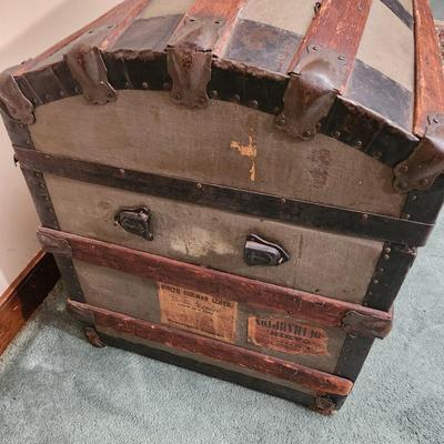 Antique Steamer Dome Top Trunk S.S. Trave Ship