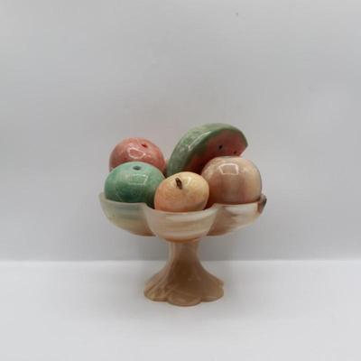 Vintage Onyx Fruit Set in Footed Bowl