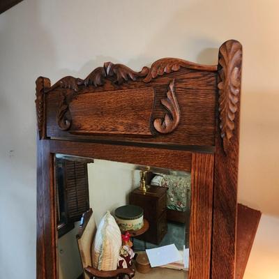 Antique Oak Victorian Side by Side Dresser w Beveled Mirror 44x21x77