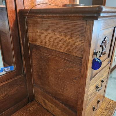 Antique Oak Victorian Side by Side Dresser w Beveled Mirror 44x21x77