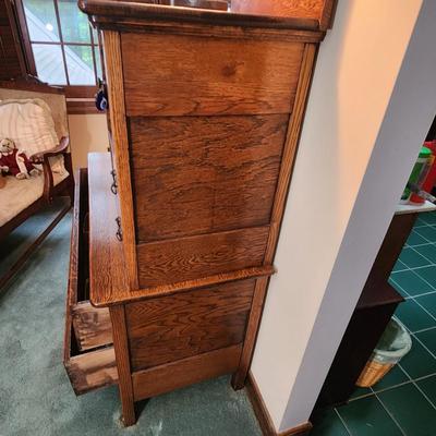 Antique Oak Victorian Side by Side Dresser w Beveled Mirror 44x21x77