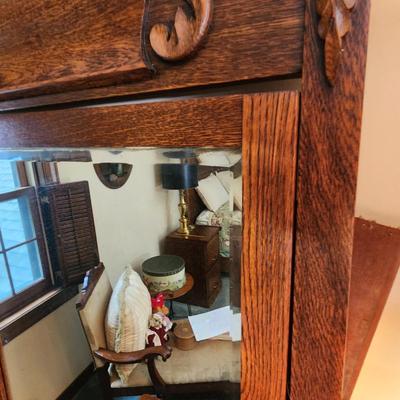 Antique Oak Victorian Side by Side Dresser w Beveled Mirror 44x21x77