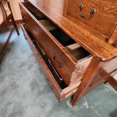 Antique Oak Victorian Side by Side Dresser w Beveled Mirror 44x21x77