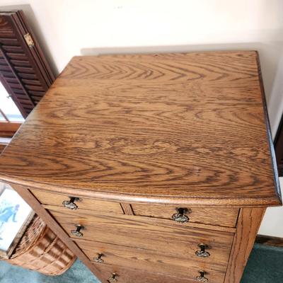Vintage Solid Oak Narrow 2 over 5 Chest of Drawers 22x19x51