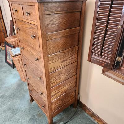 Vintage Solid Oak Narrow 2 over 5 Chest of Drawers 22x19x51