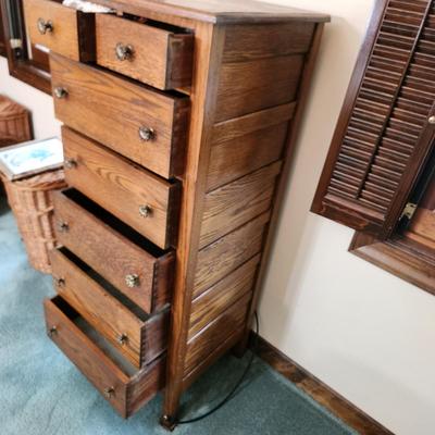 Vintage Solid Oak Narrow 2 over 5 Chest of Drawers 22x19x51