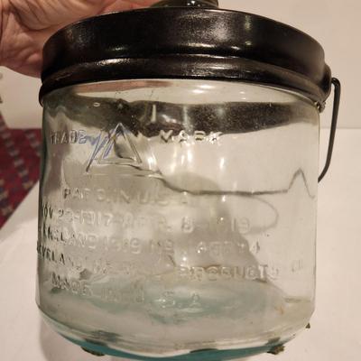 Vintage Cleveland Metal Product Glass Kerosene Jug
