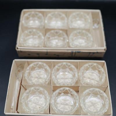 Vintage Czech Bohemia Glass Salt Dips & Spoons w/ Boxes