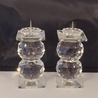 Vintage Pair of Iris Arc Crystal Candle Holders