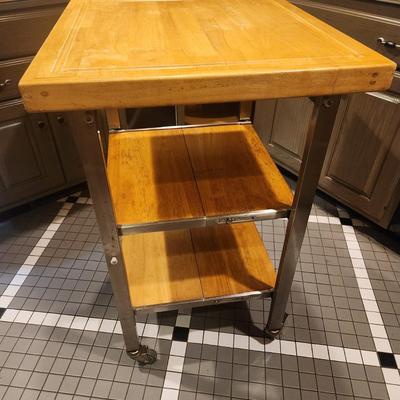 Folding Wood Top Kitchen Island on Casters