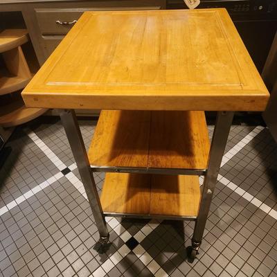 Folding Wood Top Kitchen Island on Casters