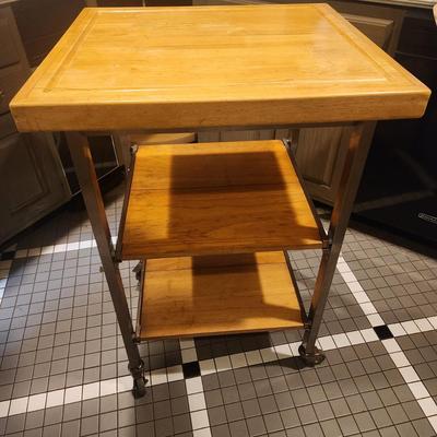 Folding Wood Top Kitchen Island on Casters