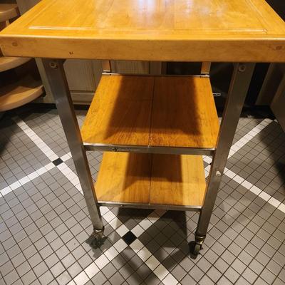 Folding Wood Top Kitchen Island on Casters
